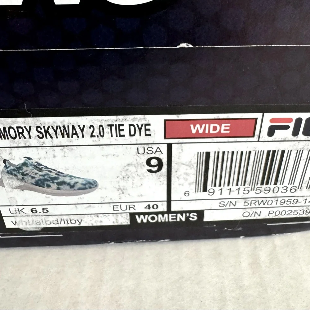 New with Box Fila Blue tie dye Skyway 2.0 running shoe.Brand new.Size 9W